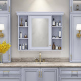 Light Blue 35 in. W x 28 in. H Rectangular Bathroom Medicine Cabinet with Mirror, Wall Mirror Cabinet with Open Shelves
