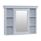 Light Blue 35 in. W x 28 in. H Rectangular Bathroom Medicine Cabinet with Mirror, Wall Mirror Cabinet with Open Shelves