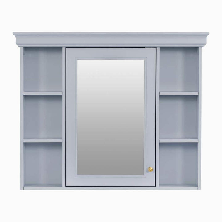 Light Blue 35 in. W x 28 in. H Rectangular Bathroom Medicine Cabinet with Mirror, Wall Mirror Cabinet with Open Shelves