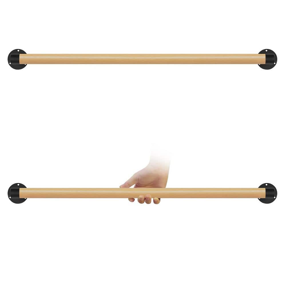 Angel Sar 3 ft. Wood Modern Stair Hand Railing with Black Sturdy Metal Brackets for Elderly Kids