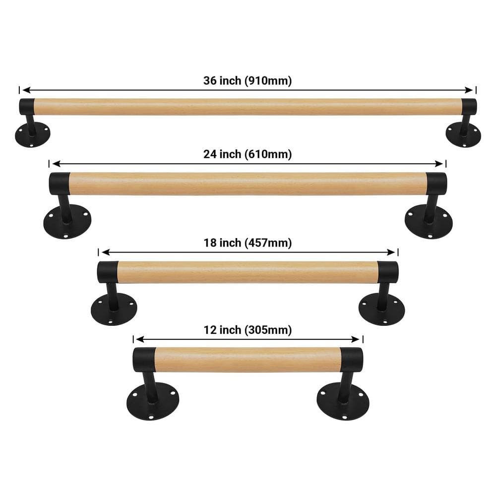 Angel Sar 3 ft. Wood Modern Stair Hand Railing with Black Sturdy Metal Brackets for Elderly Kids