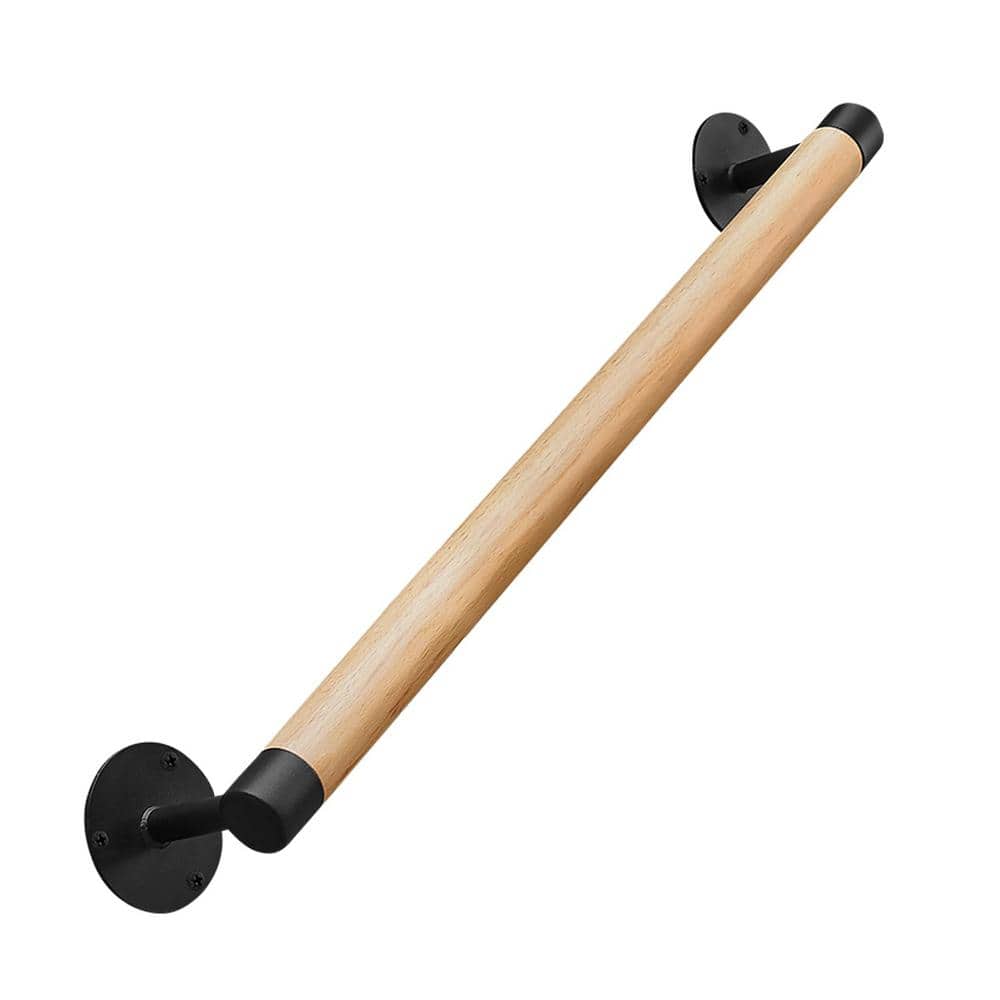 Angel Sar 3 ft. Wood Modern Stair Hand Railing with Black Sturdy Metal Brackets for Elderly Kids