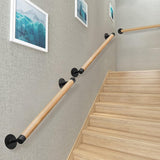 Angel Sar 3 ft. Wood Modern Stair Hand Railing with Black Sturdy Metal Brackets for Elderly Kids