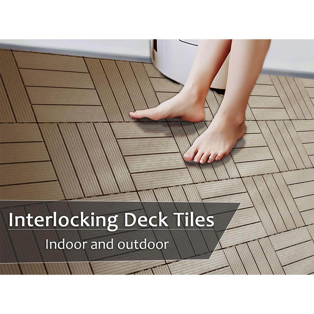 Afoxsos 1 ft. x 1 ft. Plastic Composite Deck Tile Set, All-Weather Easy to DIY and Maintain, Light Coffee (35-Pack)