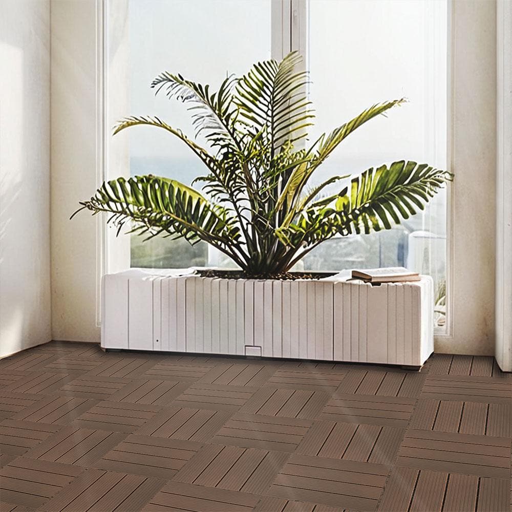 Afoxsos 1 ft. x 1 ft. Plastic Composite Deck Tile Set, All-Weather Easy to DIY and Maintain, Light Coffee (35-Pack)
