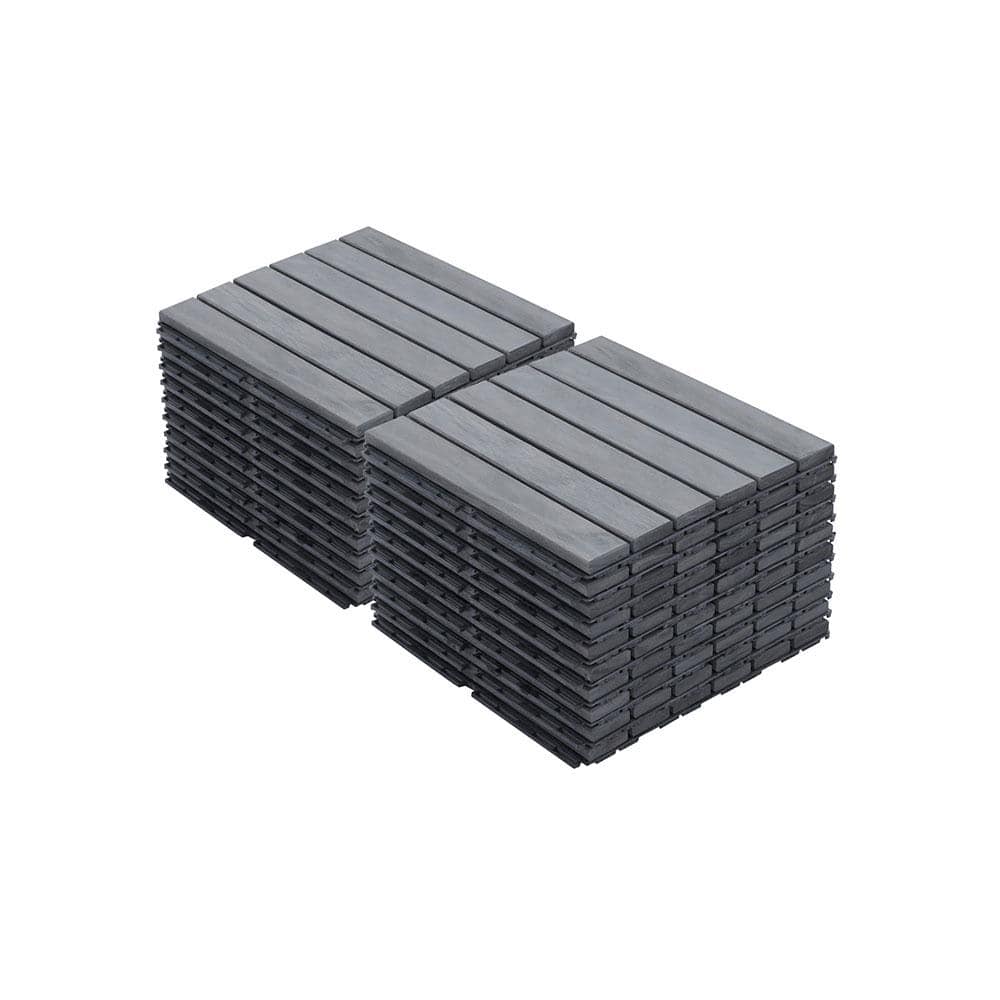 Afoxsos 1 ft. x 1 ft. Light Gray Wood Interlocking Deck Tiles Striped Pattern All-Weather for Patio, Balcony Pool Side (20 Pack)