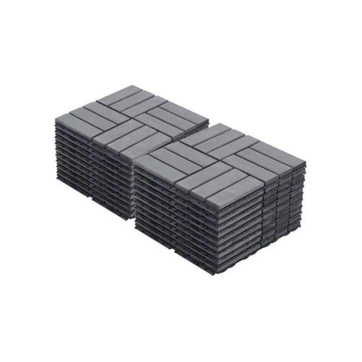 Amucolo 12 in. x 12 in. Checker Pattern Acacia Wood Interlocking Deck Tiles in Gray for Patio, Pool Side (Set of 20 Tiles)