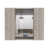cadeninc 23.6 in. W x 19.5 in. H Bathroom Surface Mount Medicine Cabinet with Double Door, Mirror,1-Shelf in Light Gray