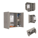 cadeninc 23.6 in. W x 19.5 in. H Bathroom Surface Mount Medicine Cabinet with Double Door, Mirror,1-Shelf in Light Gray