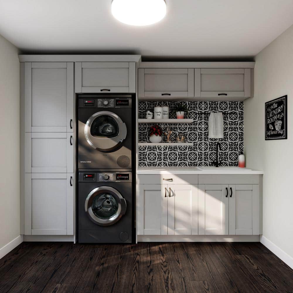 J COLLECTION Cumberland Light Gray Shaker Assembled Sink Base Kitchen Cabinet with a False Front (24 in. W x 34.5 in. H x 24 in. D)