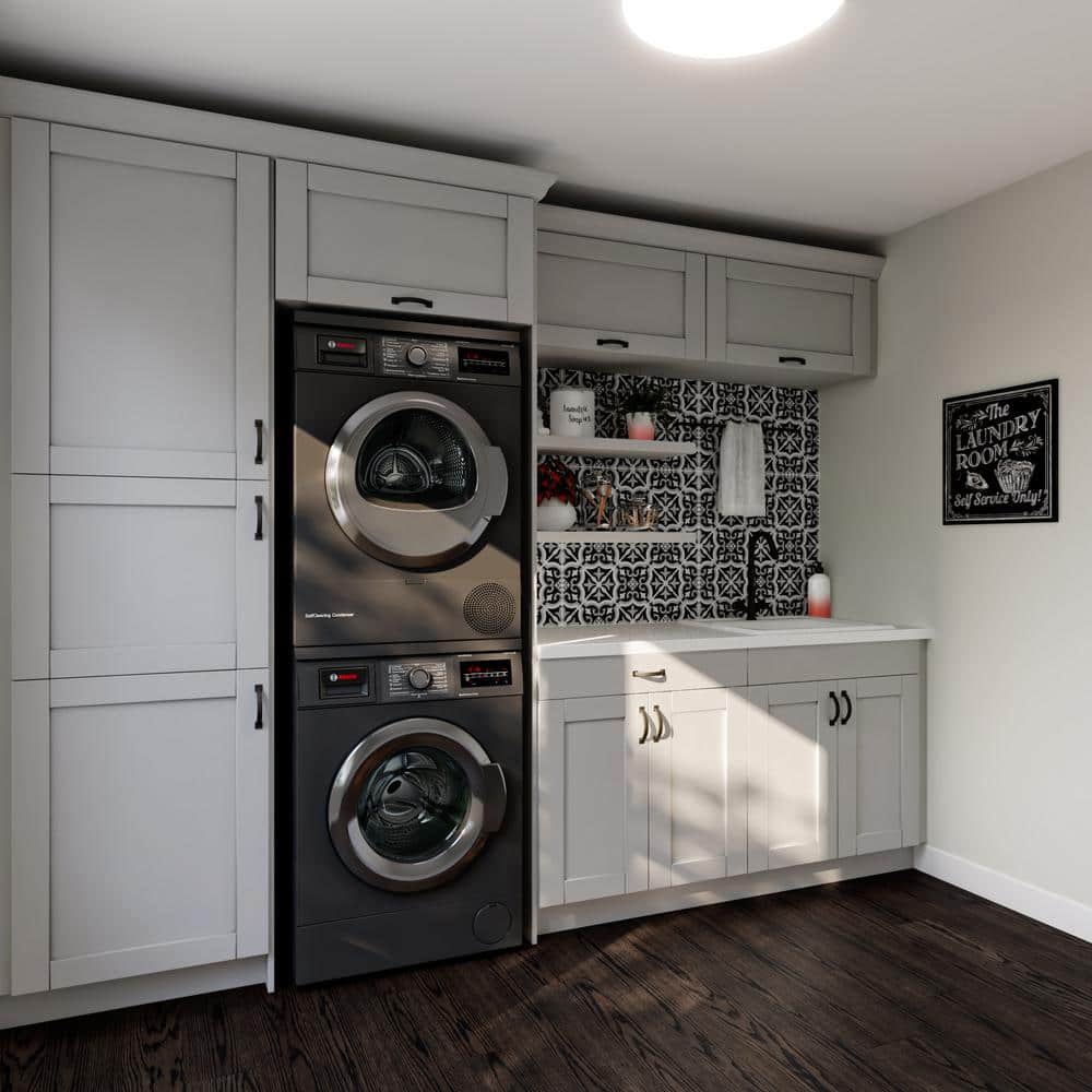 J COLLECTION Cumberland Light Gray Shaker Assembled Sink Base Kitchen Cabinet with Full Height Door (30 in. W x 34.5 in. H x 24 in.D)
