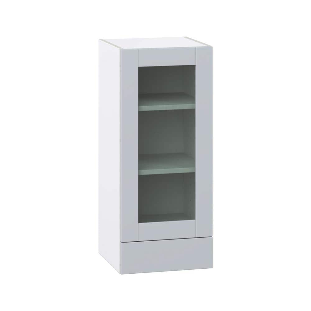 J COLLECTION Cumberland Light Gray Shaker Assembled Glass Door Wall Kitchen Cabinet with 2 Drawer (15 in. W x 35 in. H x 14 in. D)