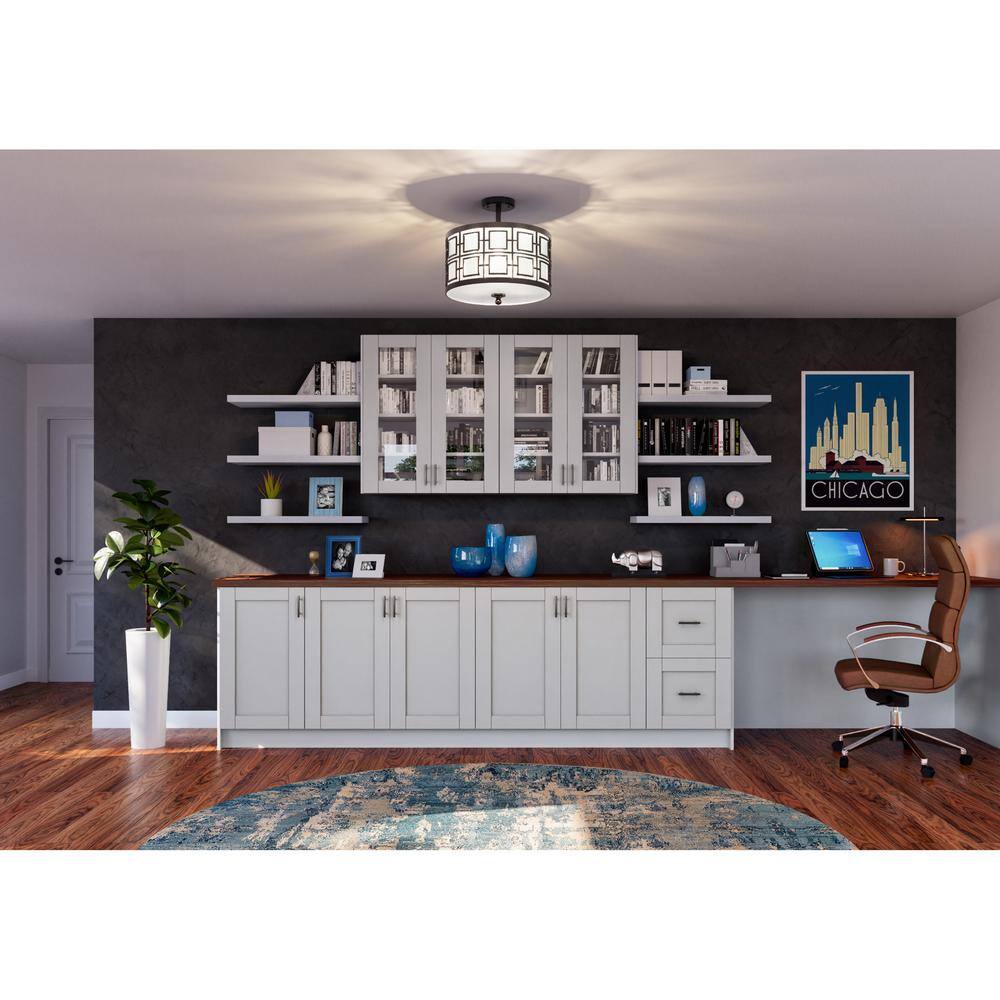 J COLLECTION Cumberland Light Gray Shaker Assembled Glass Door Wall Kitchen Cabinet with 2 Drawer (15 in. W x 35 in. H x 14 in. D)