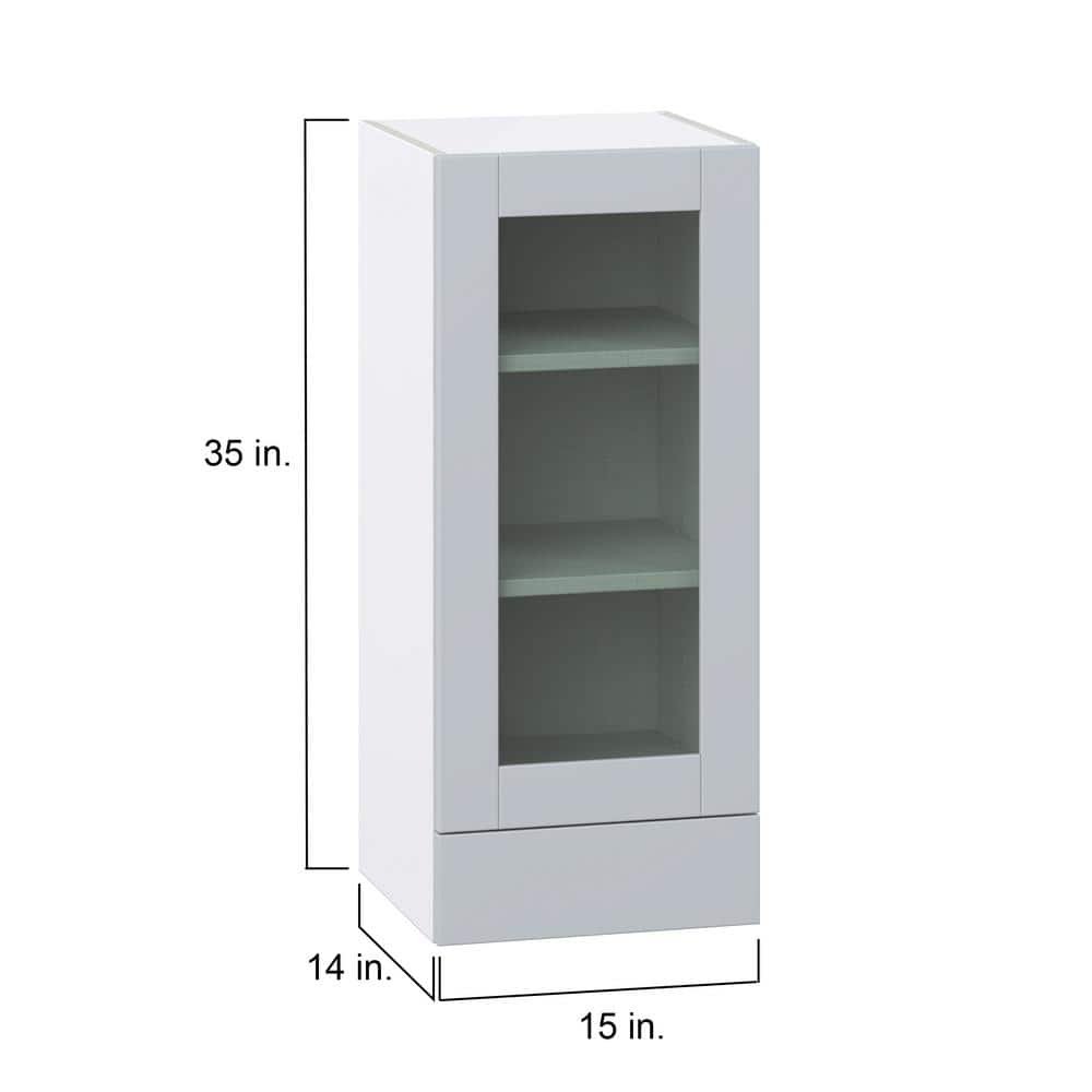 J COLLECTION Cumberland Light Gray Shaker Assembled Glass Door Wall Kitchen Cabinet with 2 Drawer (15 in. W x 35 in. H x 14 in. D)
