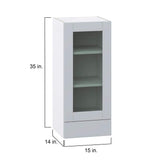 J COLLECTION Cumberland Light Gray Shaker Assembled Glass Door Wall Kitchen Cabinet with 2 Drawer (15 in. W x 35 in. H x 14 in. D)