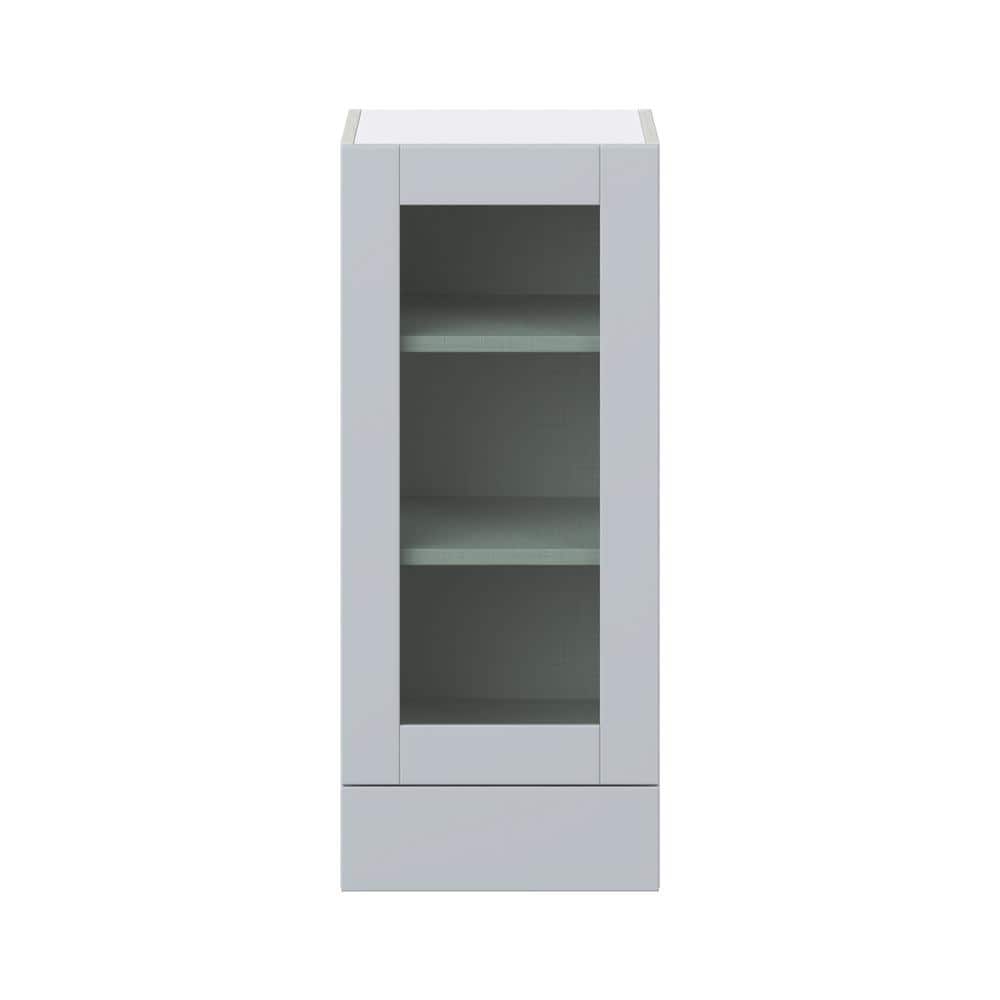 J COLLECTION Cumberland Light Gray Shaker Assembled Glass Door Wall Kitchen Cabinet with 2 Drawer (15 in. W x 35 in. H x 14 in. D)