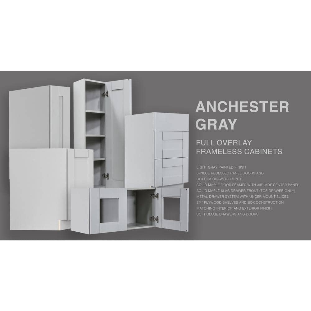 LIFEART CABINETRY Anchester Assembled 18x36x12 in. Wall Cabinet with 1 Door 2 Shelves in Light Gray