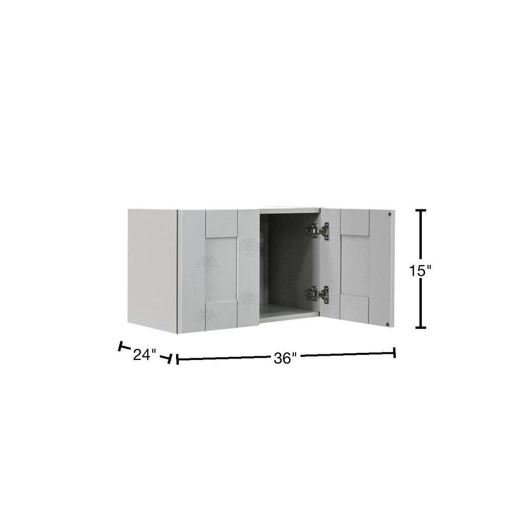 LIFEART CABINETRY Anchester Assembled 36x15x24 in. Wall Cabinet with 2 Doors No Shelf in Light Gray
