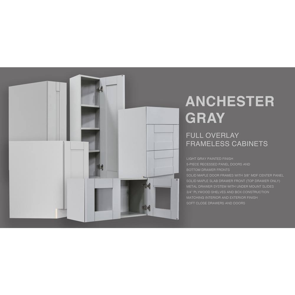 LIFEART CABINETRY Anchester Assembled 24x12x12 in. Wall Diagonal Cabinet with 1 Door in Light Gray
