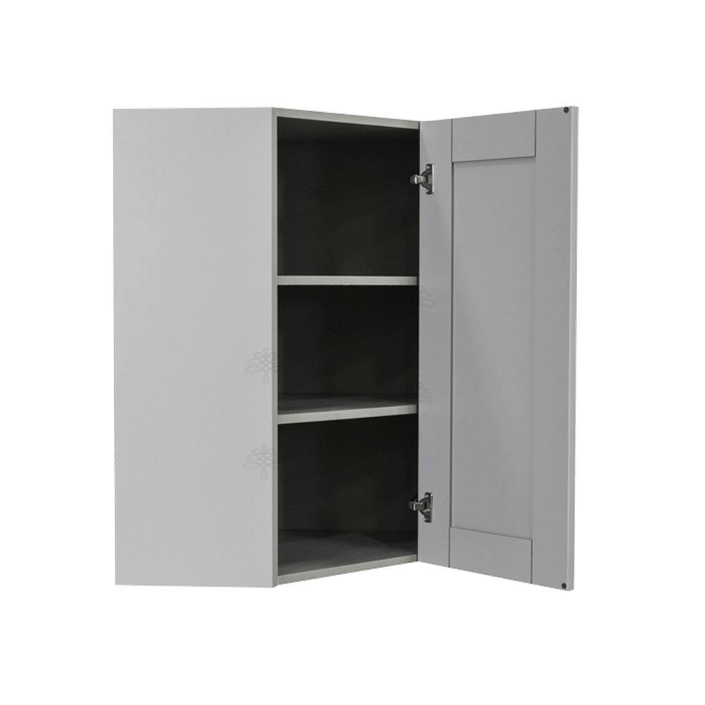 LIFEART CABINETRY Anchester Assembled 24x36x15 in. Wall Diagonal Corner Cabinet with 1 Door 2 Shelves in Light Gray