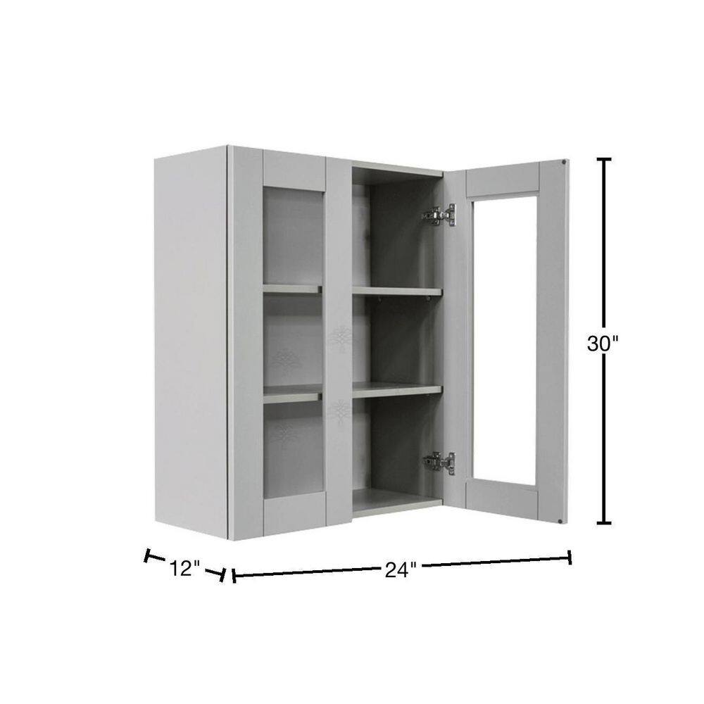 LIFEART CABINETRY Anchester Assembled 24x30x12 in. Wall Mullion Door Cabinet with 2 Doors 2 Shelves in Light Gray