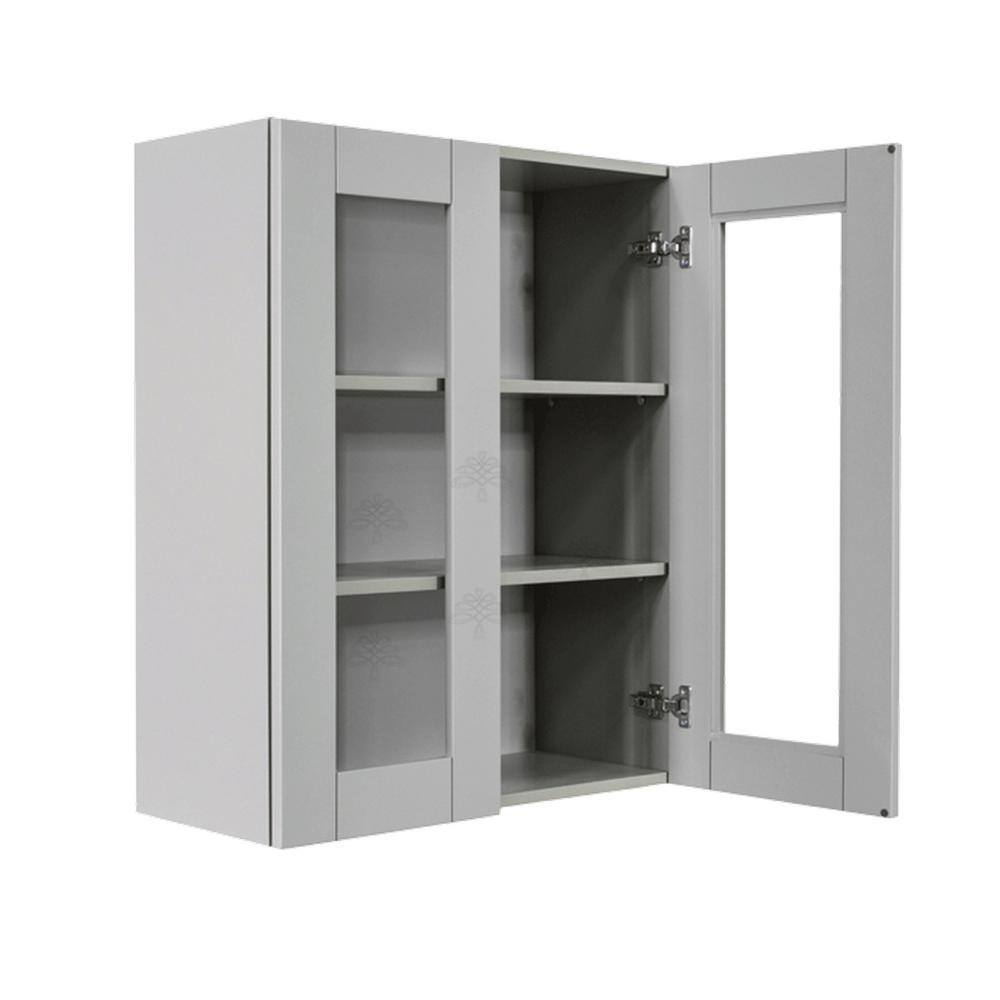 LIFEART CABINETRY Anchester Assembled 24x30x12 in. Wall Mullion Door Cabinet with 2 Doors 2 Shelves in Light Gray