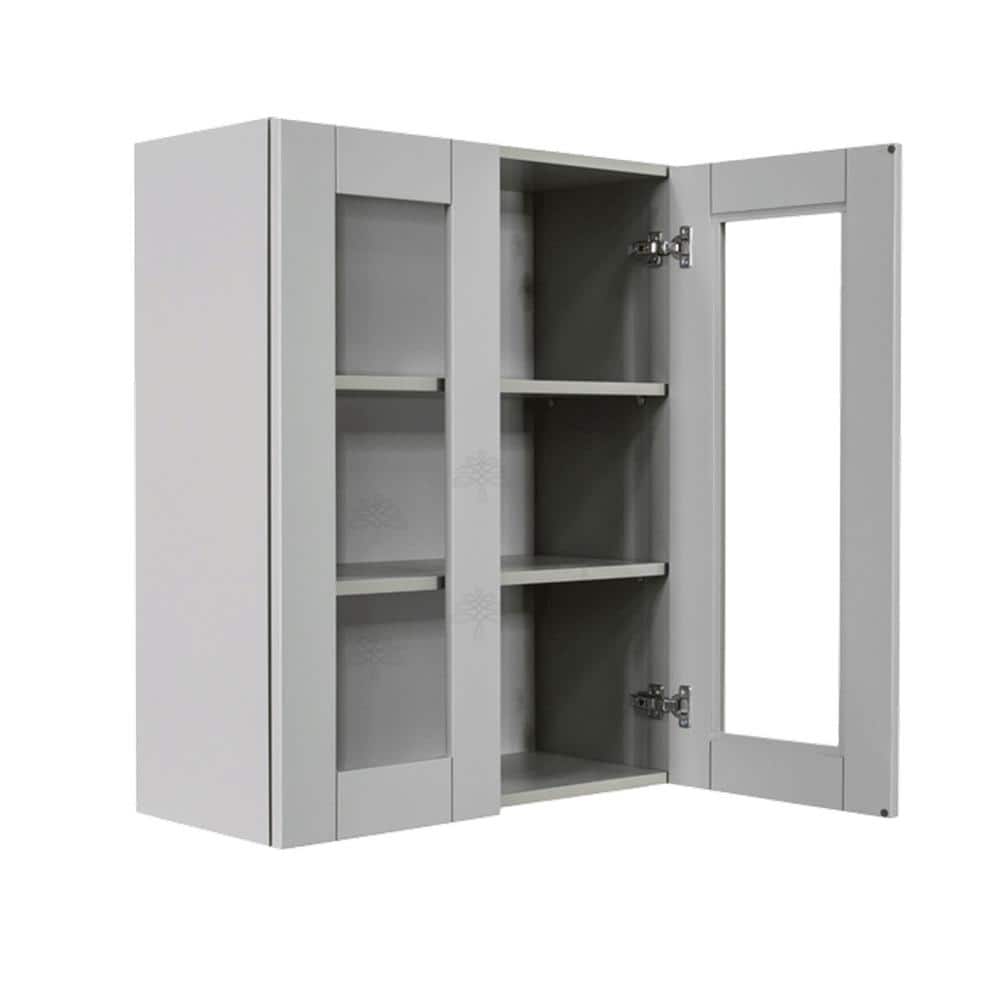 LIFEART CABINETRY Anchester Assembled 36x30x12 in. Wall Mullion Door Cabinet with 2 Doors 2 Shelves in Light Gray