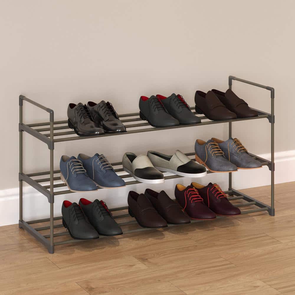 21.2 H 15-Pair 3-Tier Gray Plastic Shoe Rack