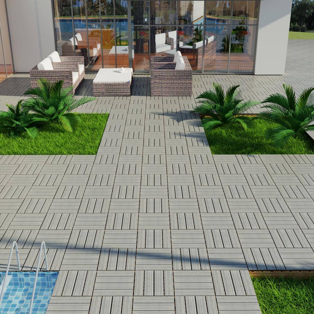 Tidoin Outdoor 1 ft. x 1 ft. Composite Deck Tile in Light Gray(11 Per Box)