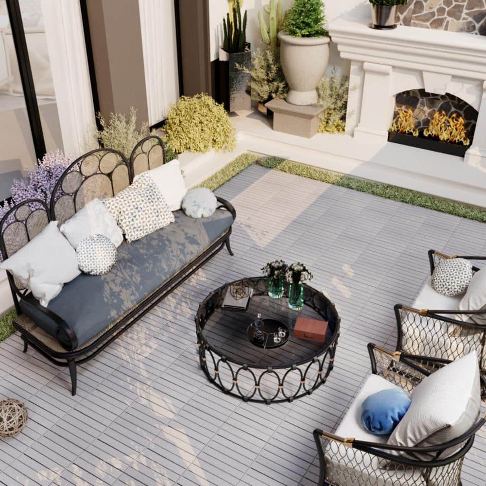 Tidoin Outdoor 1 ft. x 1 ft. Acacia Wood Deck Tile in Light Gray(20 Per Box)