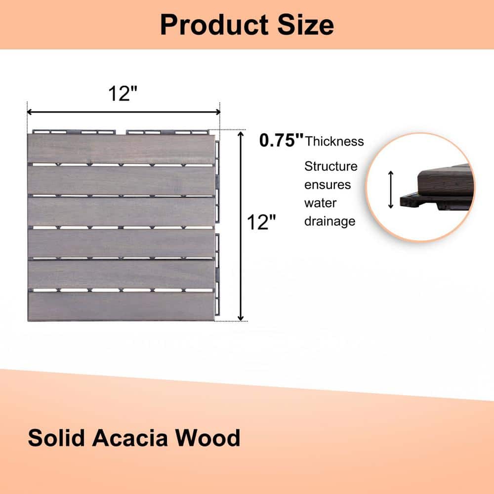Tidoin Outdoor 1 ft. x 1 ft. Acacia Wood Deck Tile in Light Gray(20 Per Box)