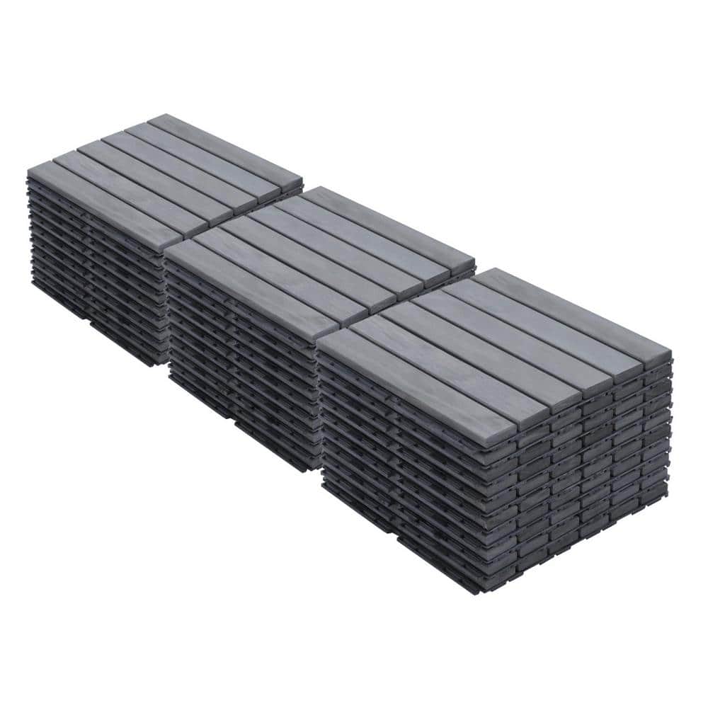 Tidoin Outdoor 1 ft. x 1 ft. Acacia Wood Deck Tile in Light Gray(30 Per Box)