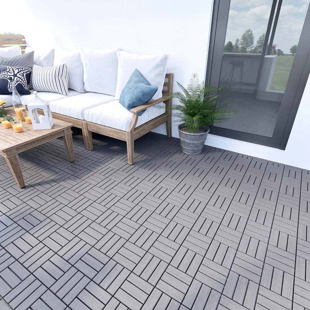 Tidoin Outdoor 1 ft. x 1 ft. Solid Wood Deck Tile in Light Gray(30 Per Box)
