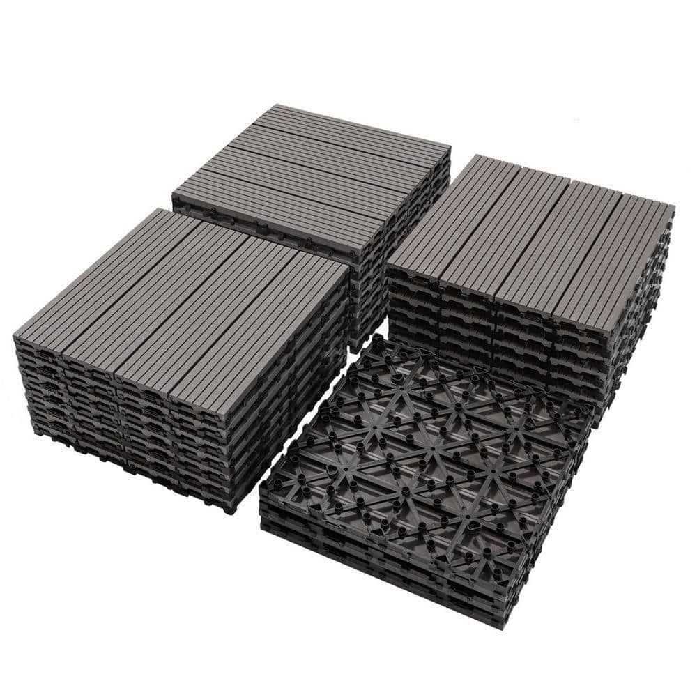 Tidoin Outdoor 1 ft. x 1 ft. Composite Interlocking Tile Deck Tile in Light Gray(20 Per Box)