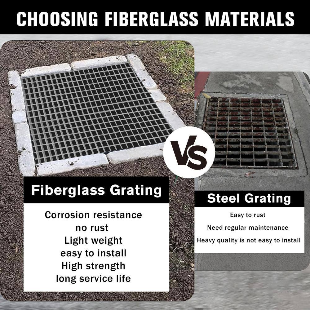 Wellco 10.6 in. x 10.6 in. x 1 in. Gray Fiberglass Molded Grating, Paver,1.5 in. x 1.5 in. x 1 in. (4-Pack)