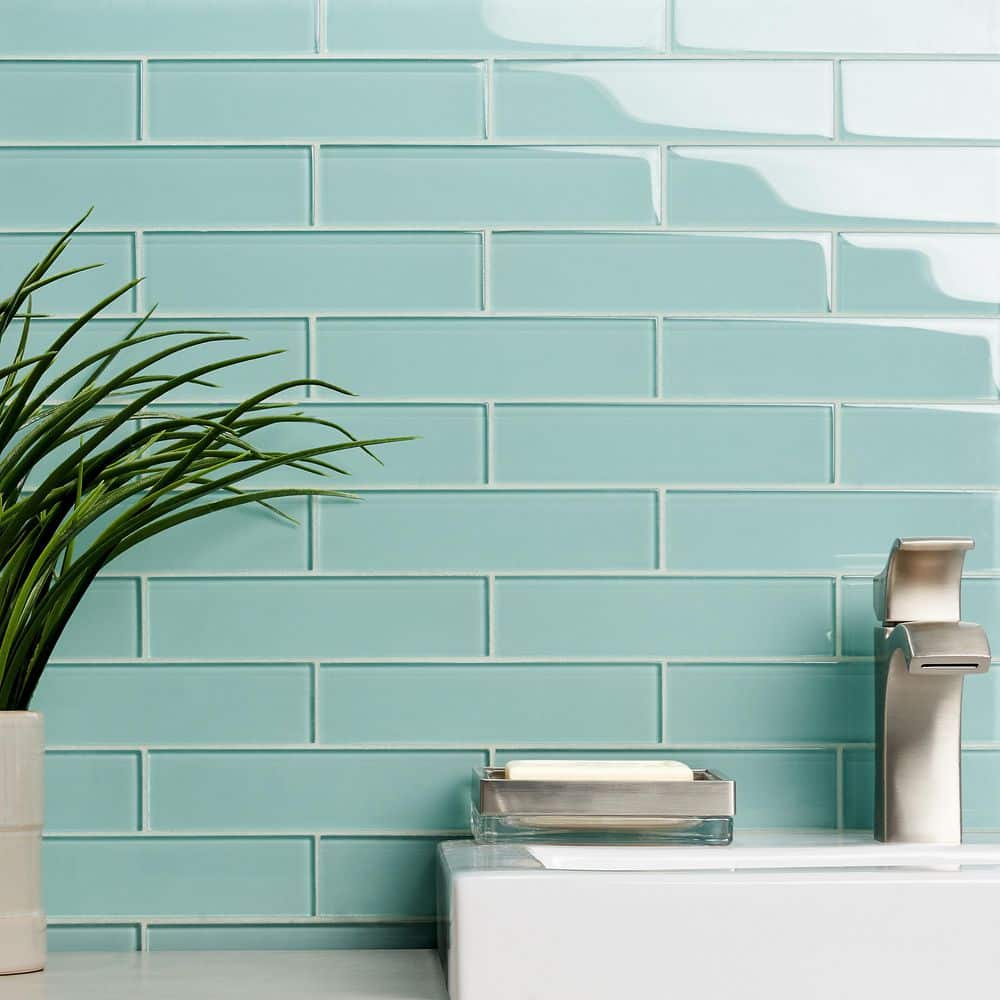 Ivy Hill Tile Contempo Light Green 2 in. x 8 in. x 8mm Polished Glass Floor and Wall Tile (36 pieces 4 sq.ft./Box)