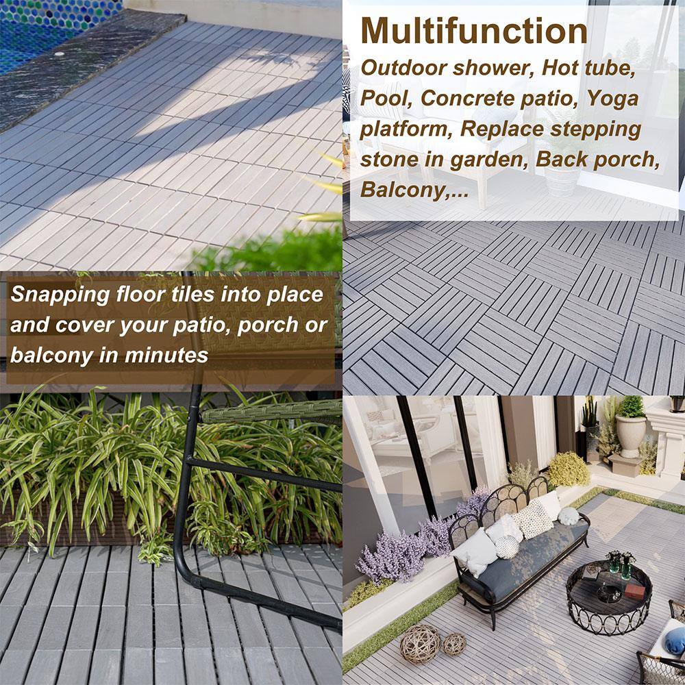 Afoxsos 1 ft. x 1 ft. Light Grey Wood Interlocking Deck Tiles Striped Pattern All-Weather for Patio, Balcony Pool Side (30-Pack)