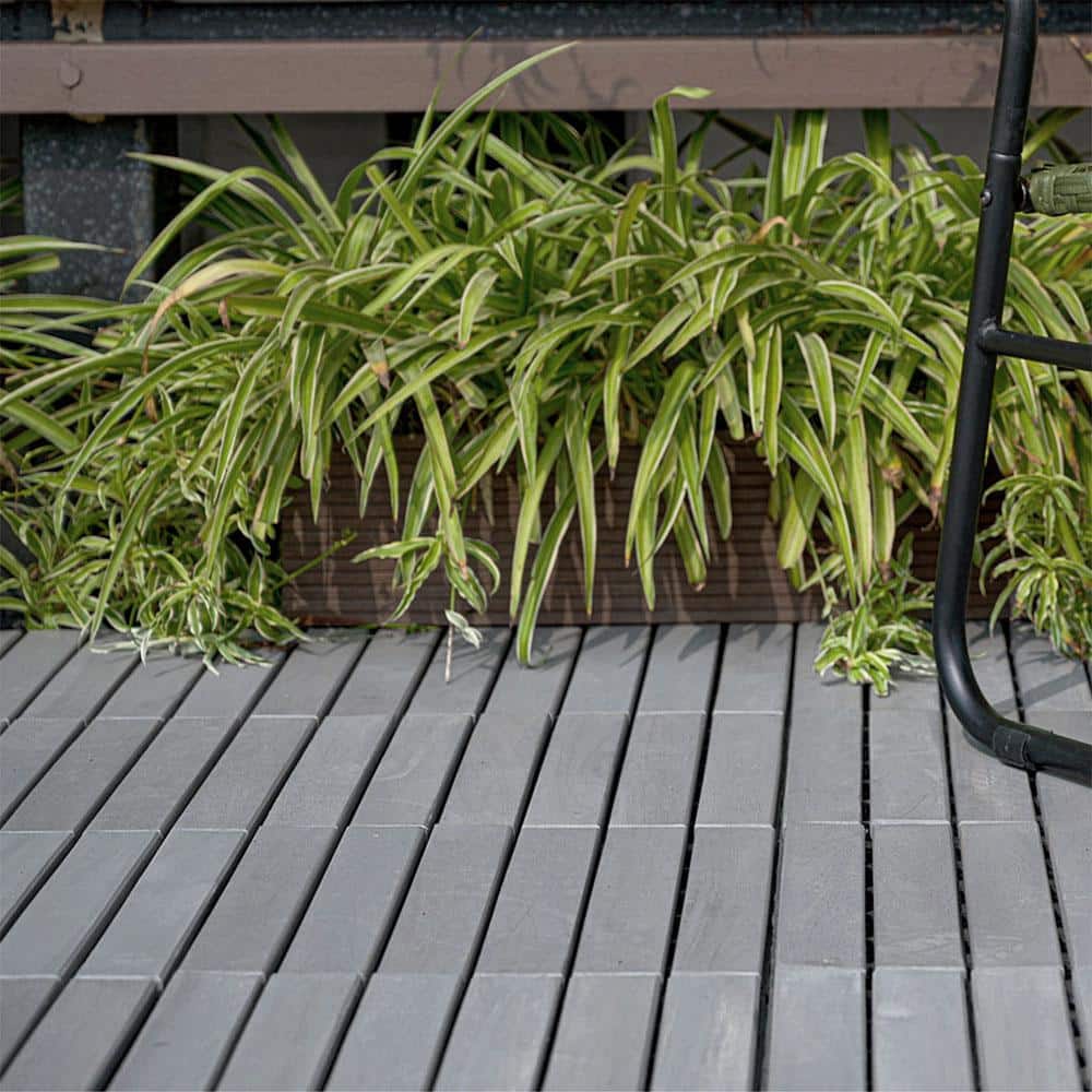 Afoxsos 1 ft. x 1 ft. Light Grey Wood Interlocking Deck Tiles Striped Pattern All-Weather for Patio, Balcony Pool Side (30-Pack)
