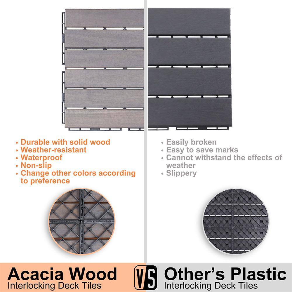 Afoxsos 1 ft. x 1 ft. Light Grey Wood Interlocking Deck Tiles Striped Pattern All-Weather for Patio, Balcony Pool Side (30-Pack)