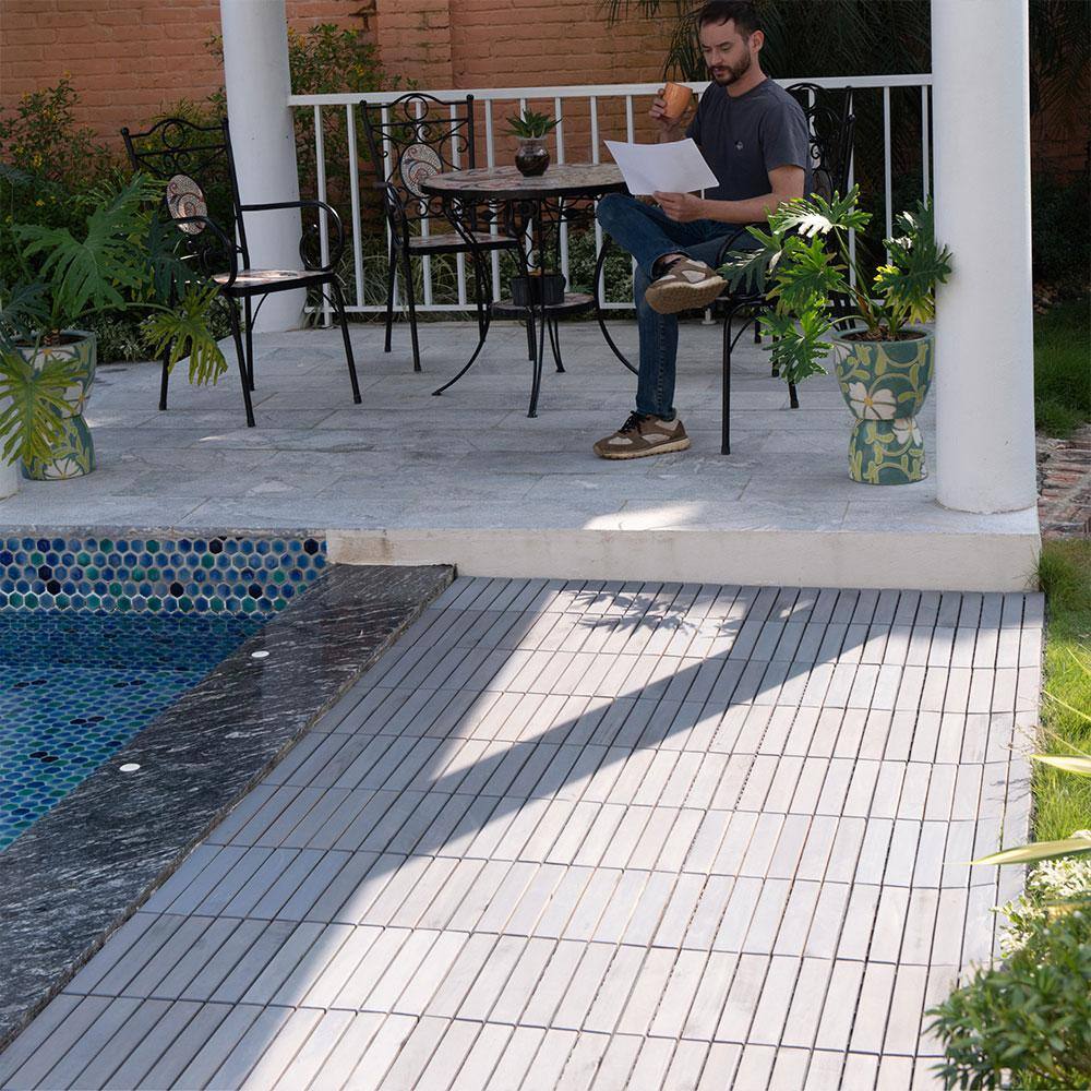 Afoxsos 1 ft. x 1 ft. Light Grey Wood Interlocking Deck Tiles Striped Pattern All-Weather for Patio, Balcony Pool Side (30-Pack)