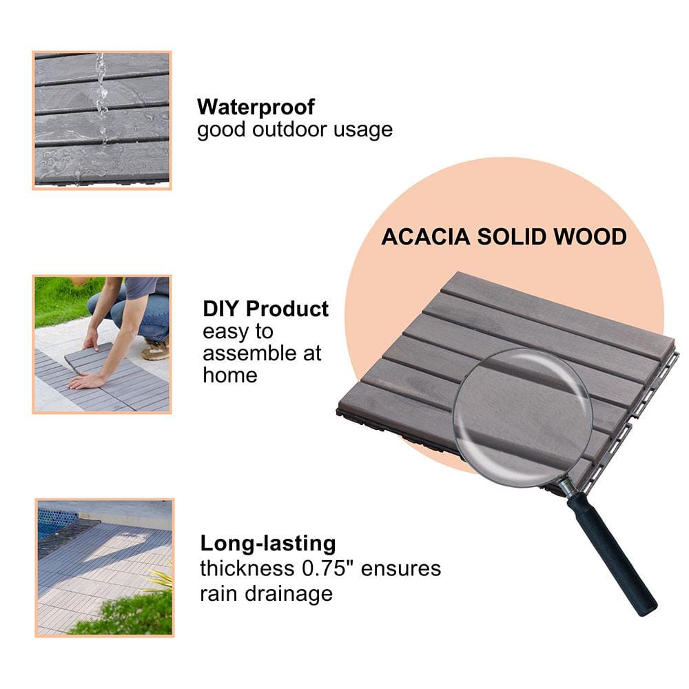 Afoxsos 1 ft. x 1 ft. Light Grey Wood Interlocking Deck Tiles Striped Pattern All-Weather for Patio, Balcony Pool Side (30-Pack)