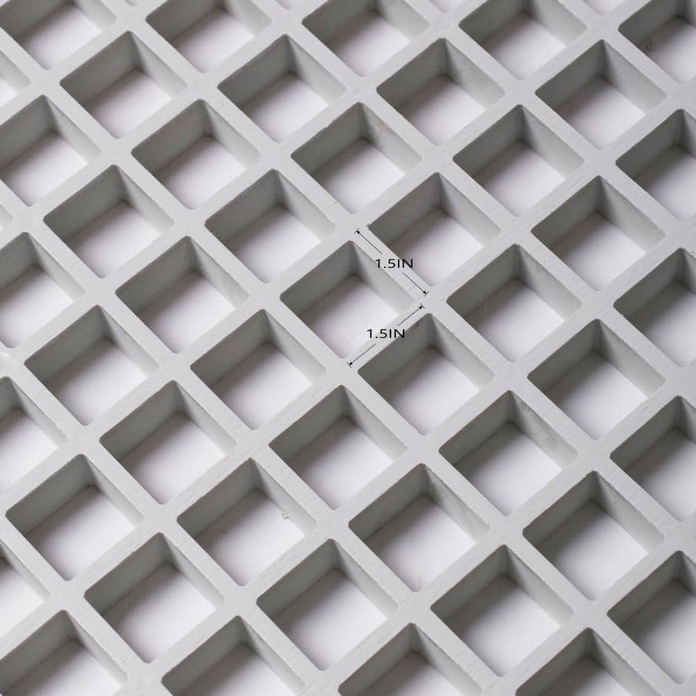 Wellco Fiberglass Molded Grating Composite for Floors Outdoor Drain Cover Deck Tile, 1.5x1.5x1in, 1x1ft, Gray, Gritted