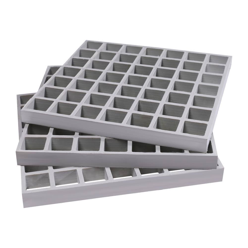 Wellco Fiberglass Molded Grating Composite for Floors Outdoor Drain Cover Deck Tile, 1.5x1.5x1in, 1x1ft, Gray, Gritted