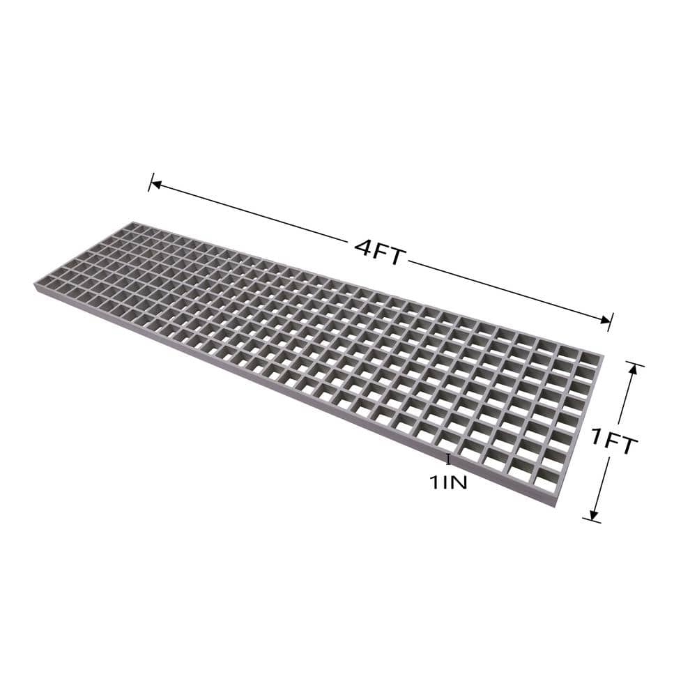 Wellco Fiberglass Molded Grating Composite for Floors Outdoor Drain Cover Deck Tile, 1.5x1.5x1in, 1x4ft, Gray, Gritted