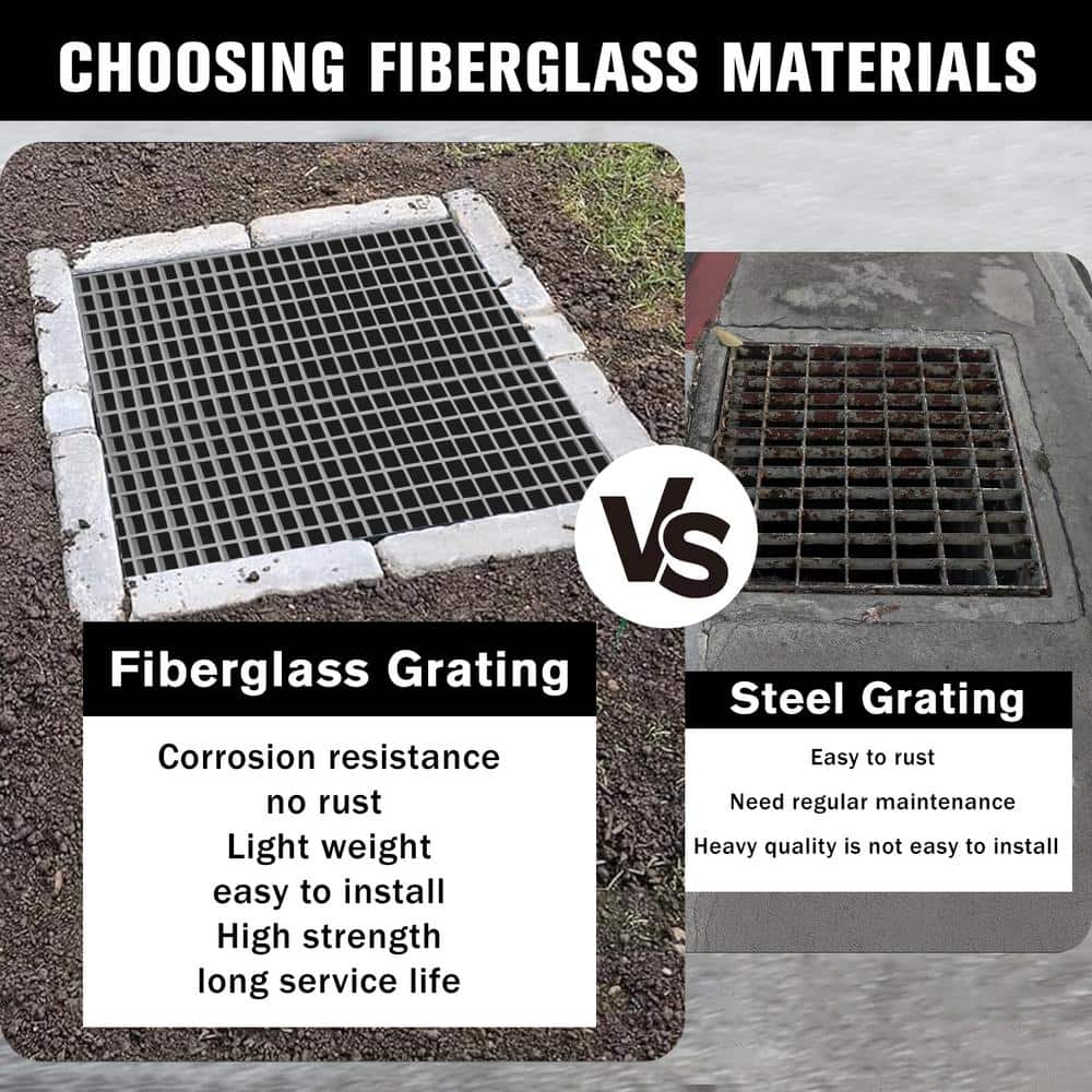 Wellco 1.68 ft. x 3.35 ft. x 2 in. Fiberglass Molded Grating, 2 in. x 2 in. x 2 in., Gray, Resin Paver