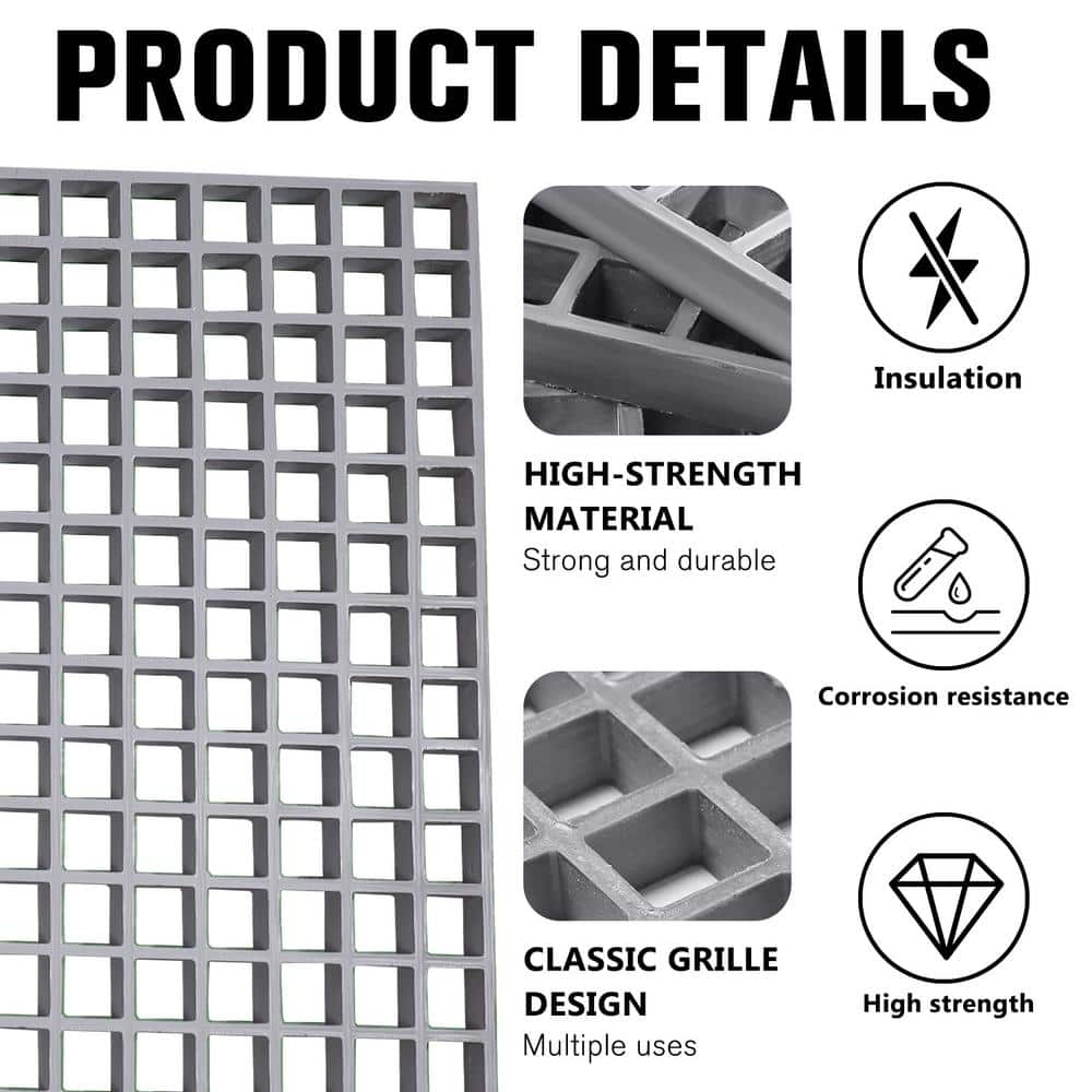 Wellco 1.68 ft. x 3.35 ft. x 2 in. Fiberglass Molded Grating, 2 in. x 2 in. x 2 in., Gray, Resin Paver