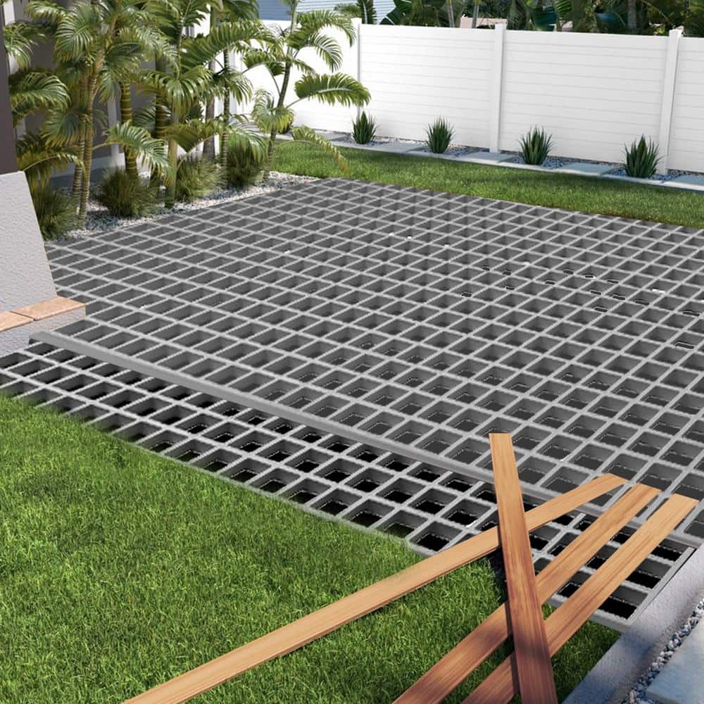 Wellco 2 ft. x 4 ft. x 1 in. Fiberglass Molded Grating, 1.5 in. x 1.5 in. x 1 in., Resin Paver,Gray