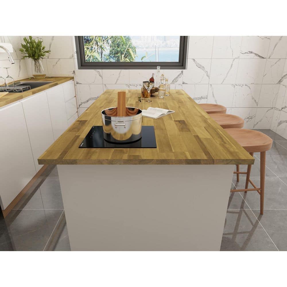 Interbuild 6 ft. L x 25.5 in. D, Acacia Butcher Block Standard Countertop in Light Oak with Square Edge