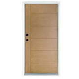 36 in. x 80 in. Contemporary Teak Medium Oak Left-Hand Inswing Fiberglass Prehung Front Door