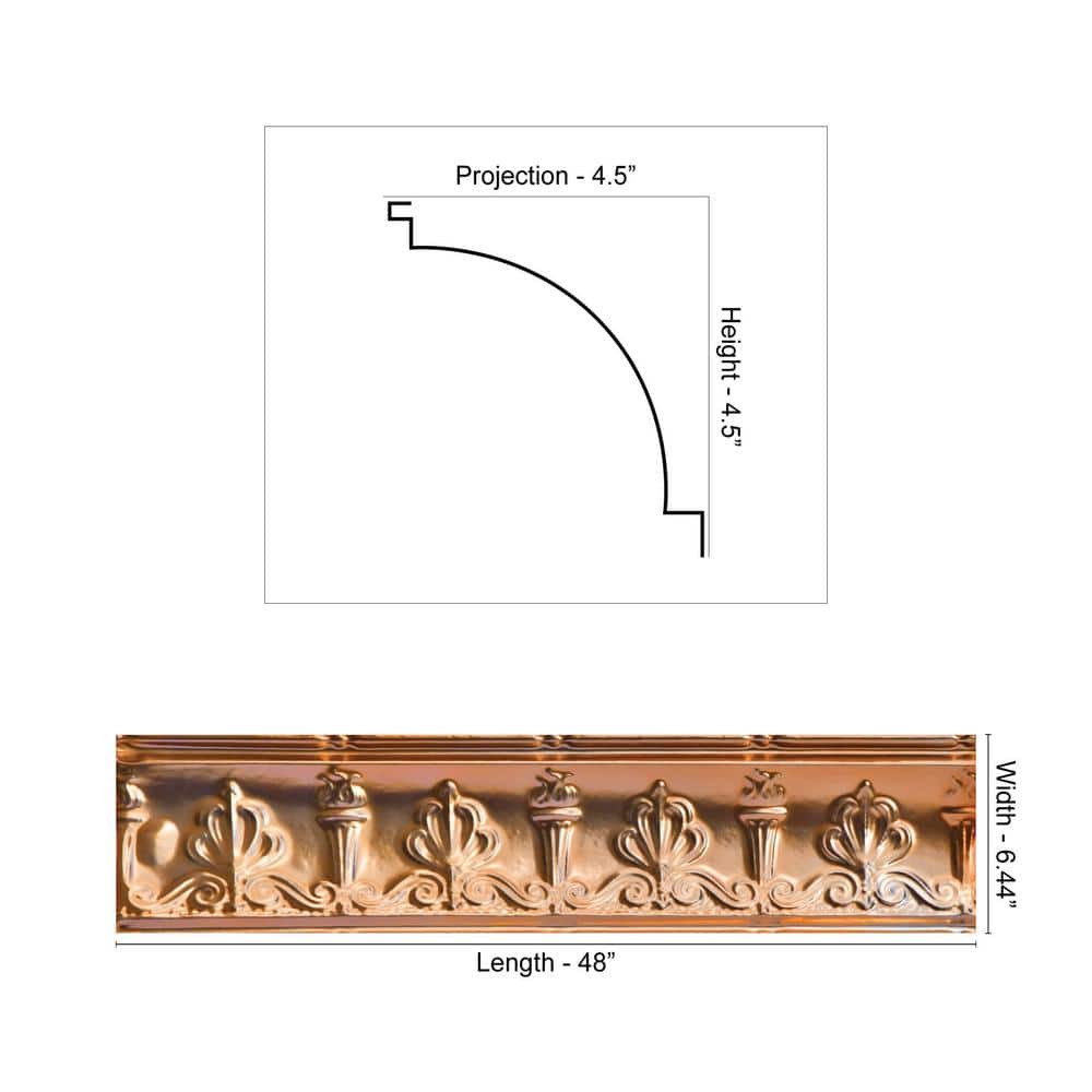 FROM PLAIN TO BEAUTIFUL IN HOURS Moonlit Seashore 0.012 in. x 6.44 in. x 48 in. Metal Bed Moulding Nail-up Tin Cornice in Lincoln Copper (48 Ln.ft./Pack)
